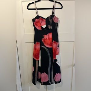 RACHEL Rachel Roy Midi Floral Watercolor Black Cut Out Cocktail Dress, Size 0